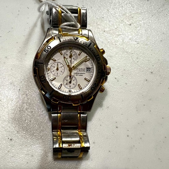Other - Bulova Chronograph White Dial Watch 2 Tone 45B17